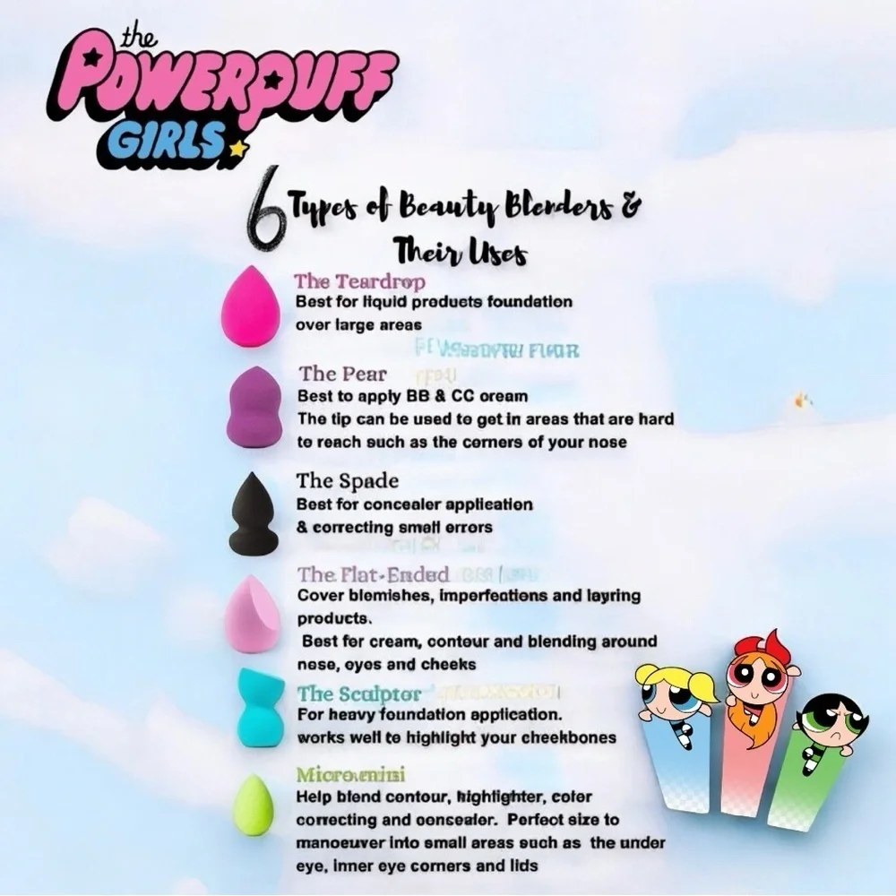 The Powerpuff Girls 3pcs Set Blossom, Bubbles, Buttercups makeup Sponge Set